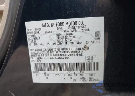 2010 Ford Edge Se from USA, damaged, VIN 2FMDK3GC0ABA42144